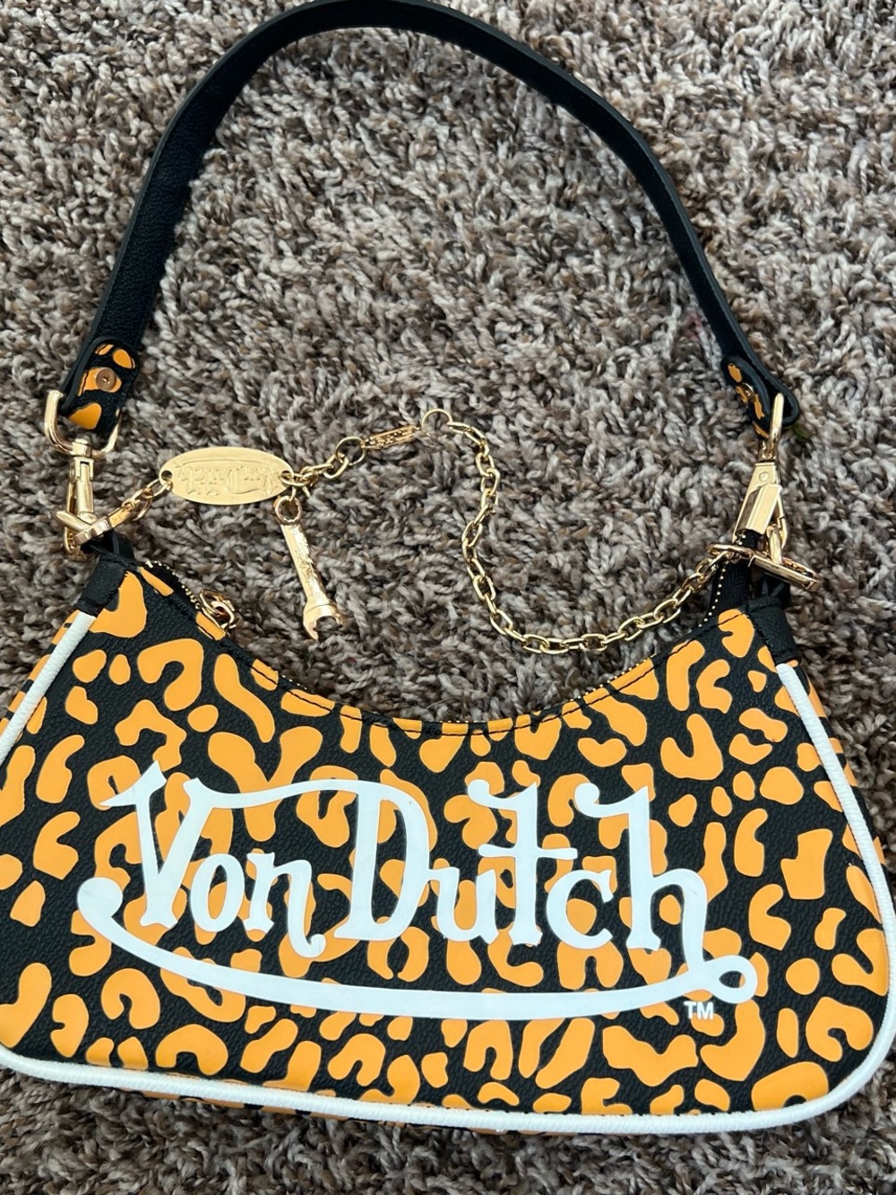 🆕 Von Dutch Black & mustard Leopard Print Shoulder Bag